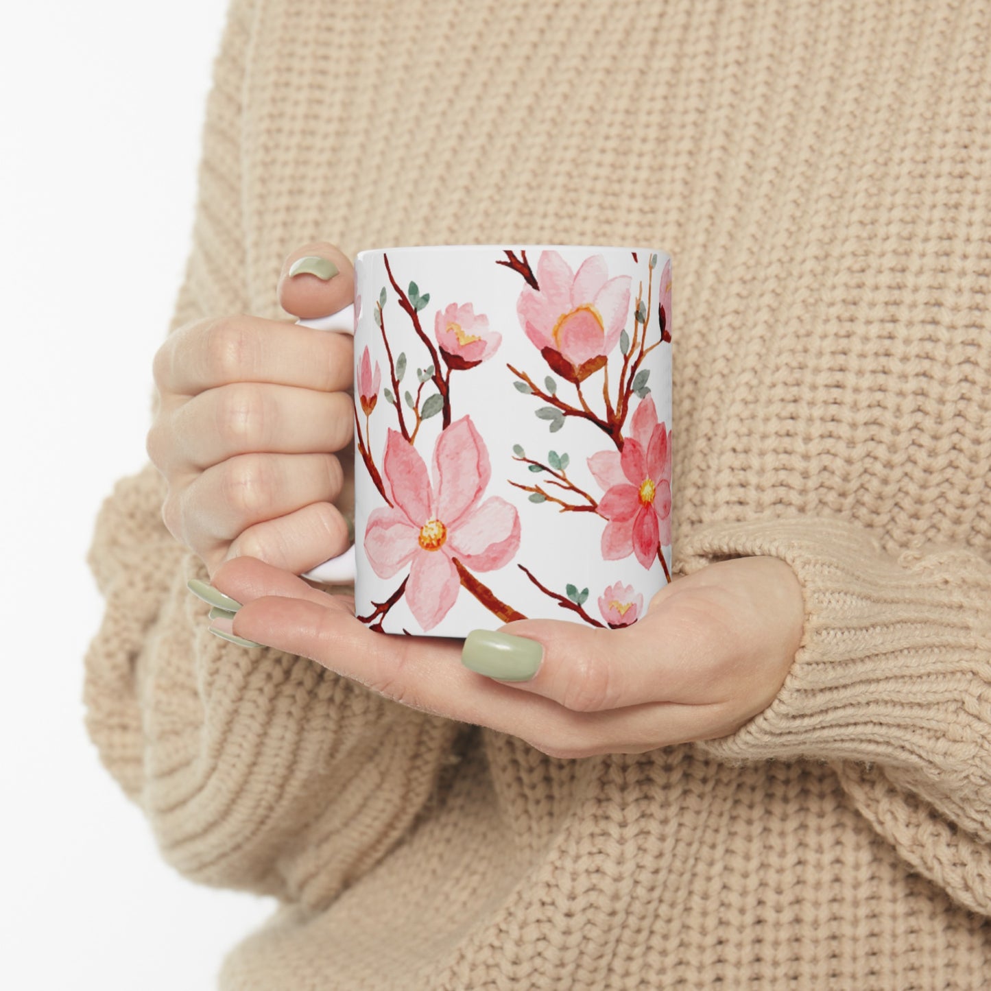 🌸 Cherry Blossom Watercolor Ceramic Mug - 11oz