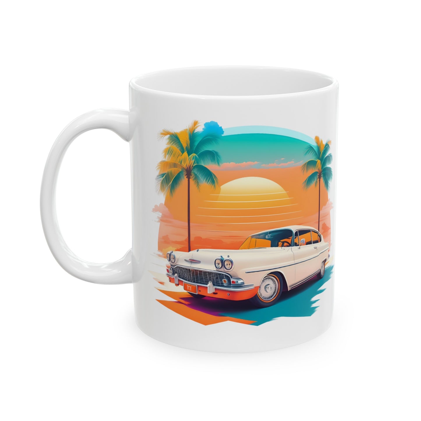 Vintage Classic Car and Sunset Ceramic Mug 11oz