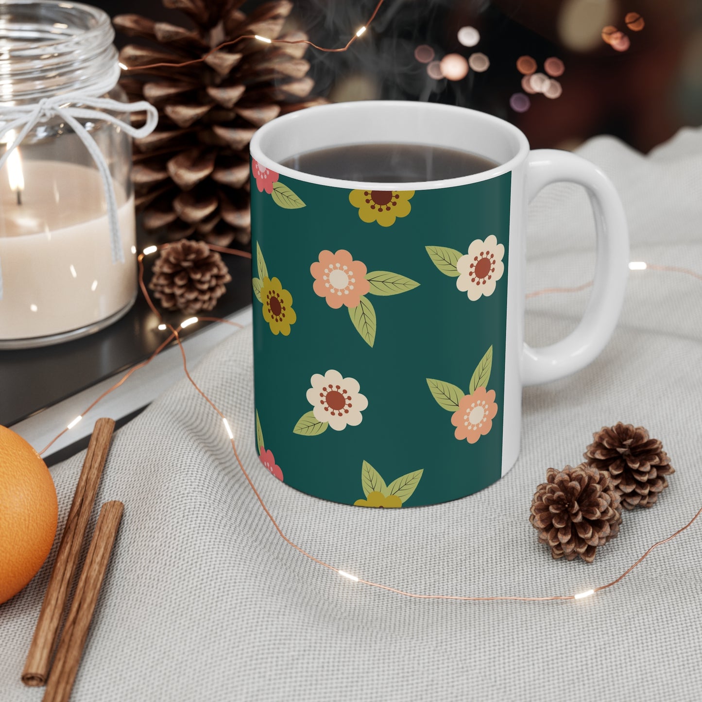 Green Vintage Blossoms Mug