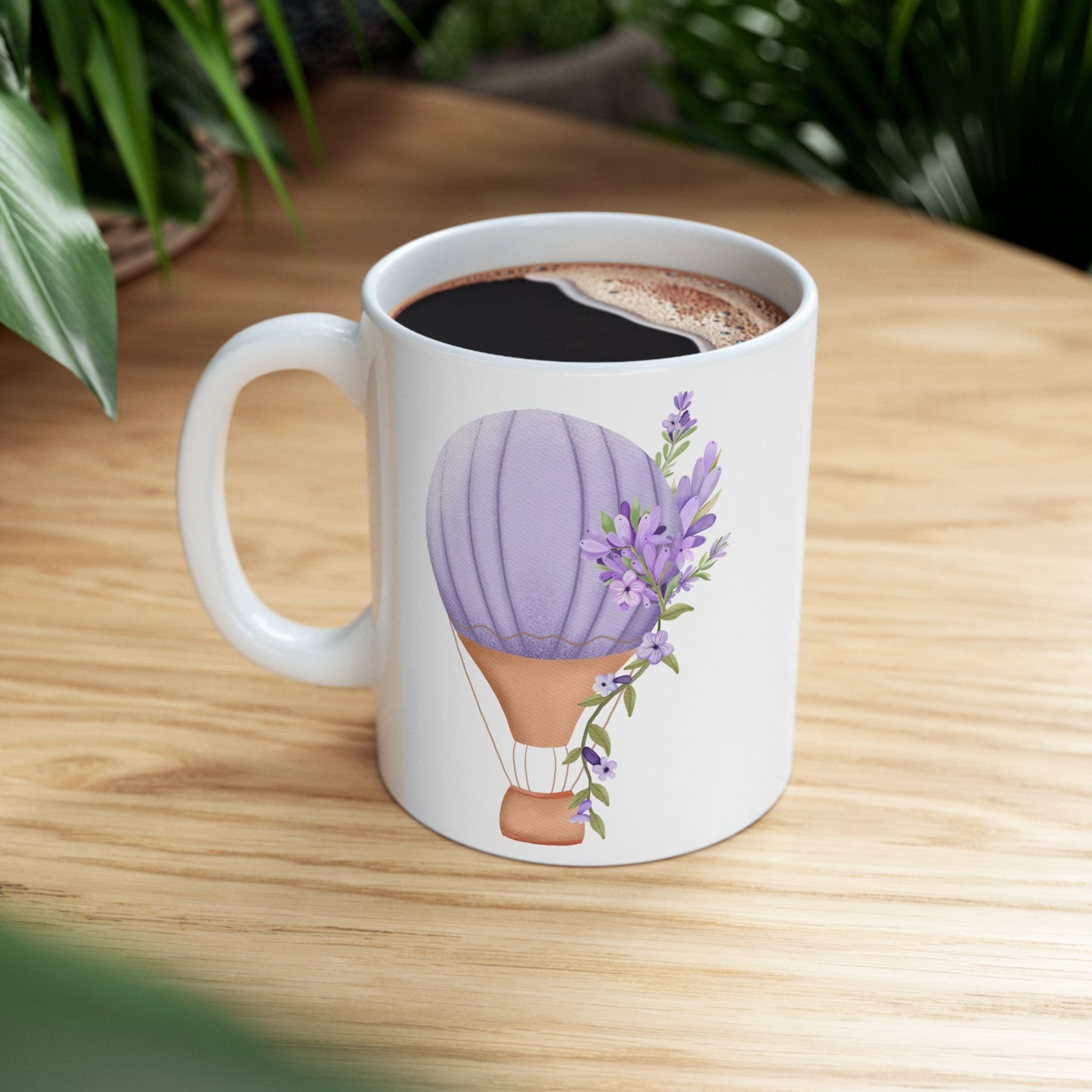 Purple Hot Air Balloon Ceramic Mug 11 oz - Lavender Design