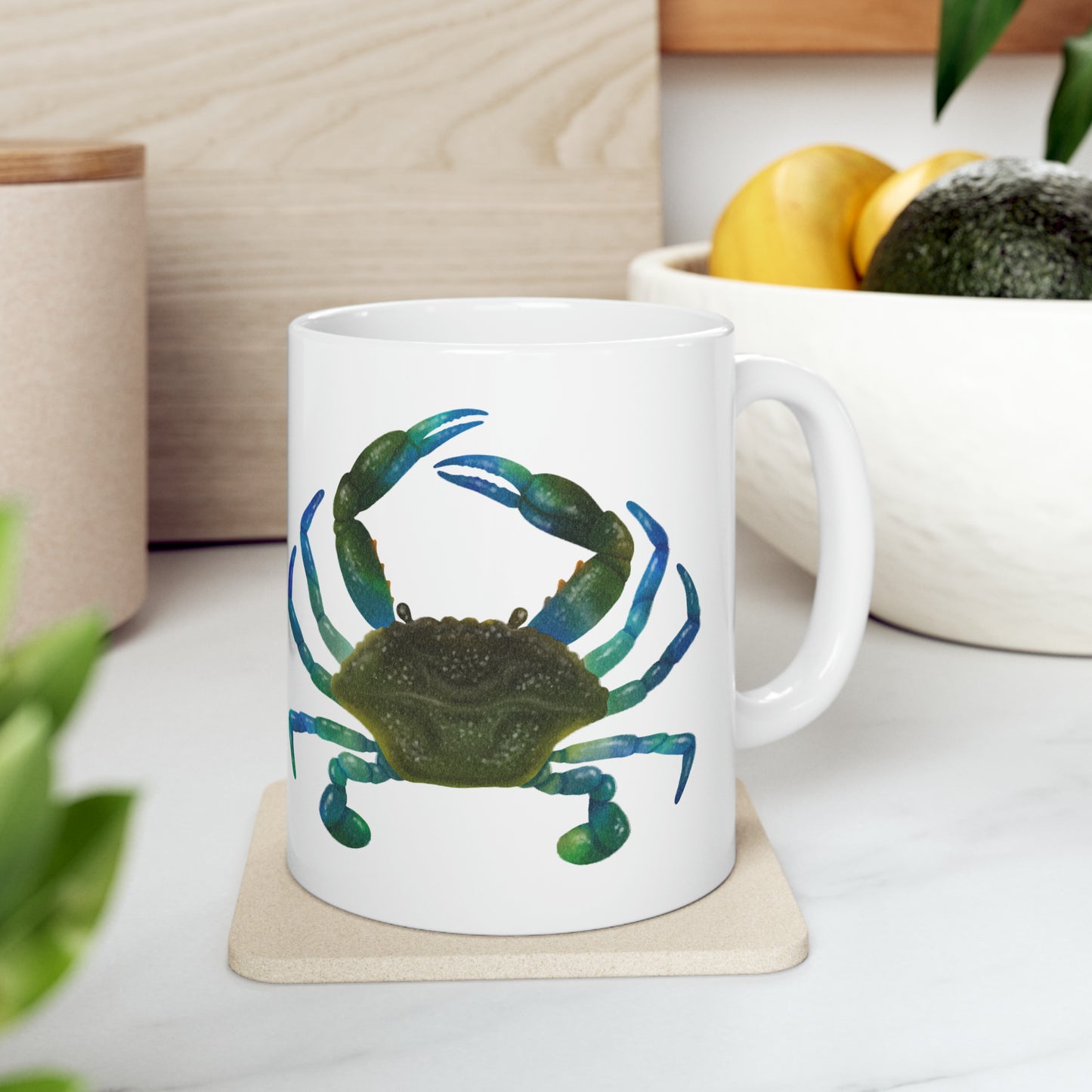 🦀 Artistic Blue Crab Ceramic Mug, 11oz - Coastal Charm