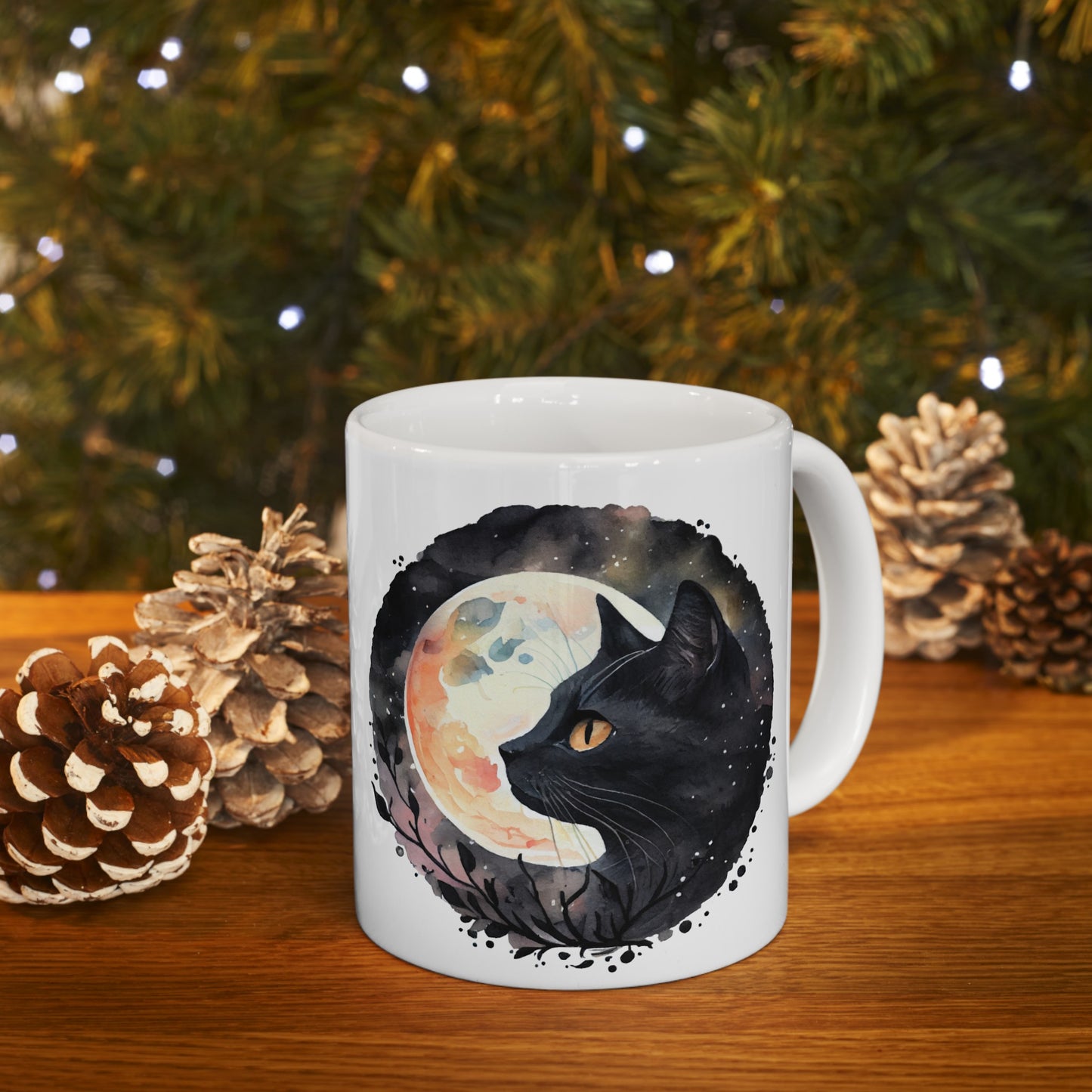 🐈‍⬛ "Celestial Black Cat Moonlight" Ceramic Mug 11 oz - Coffee Cup Gift