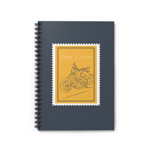 "Harley Davidson Stamp" Spiral Notebook-Ruled Line - Grey Blue Motorcycle Stamp