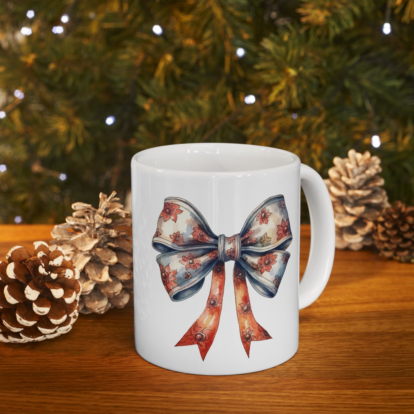 Coquette Orange and Blue Bow Ceramic Mug 11oz