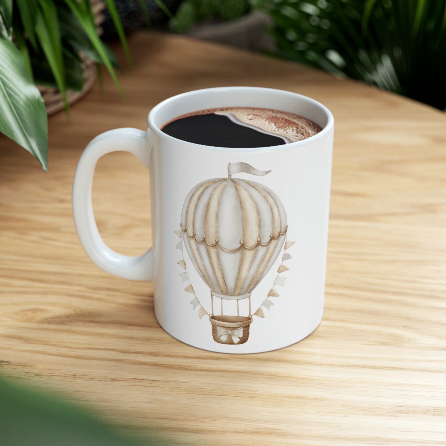 Coquette Beige and Gold Hot Air Balloon Ceramic Mug 11 oz